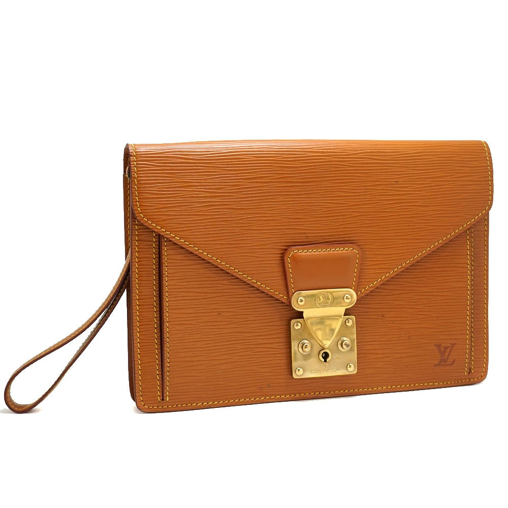 LOUIS VUITTON Dragonne Epi Leather Clutch Bag Brown Handbag